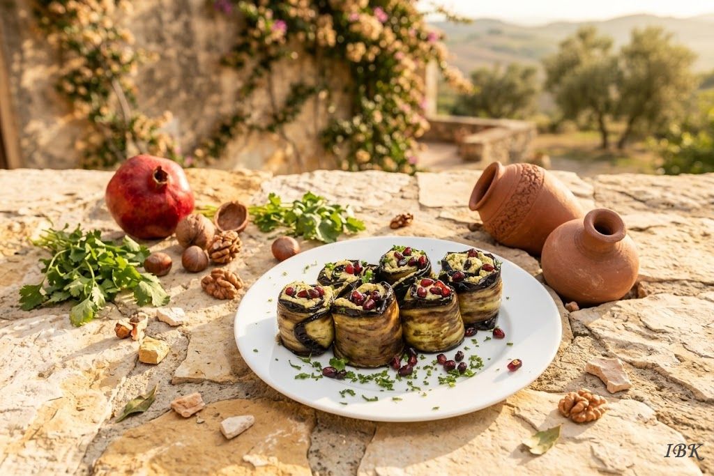 Auberginen mit Nüssen, georgisches vegetarisches Gericht